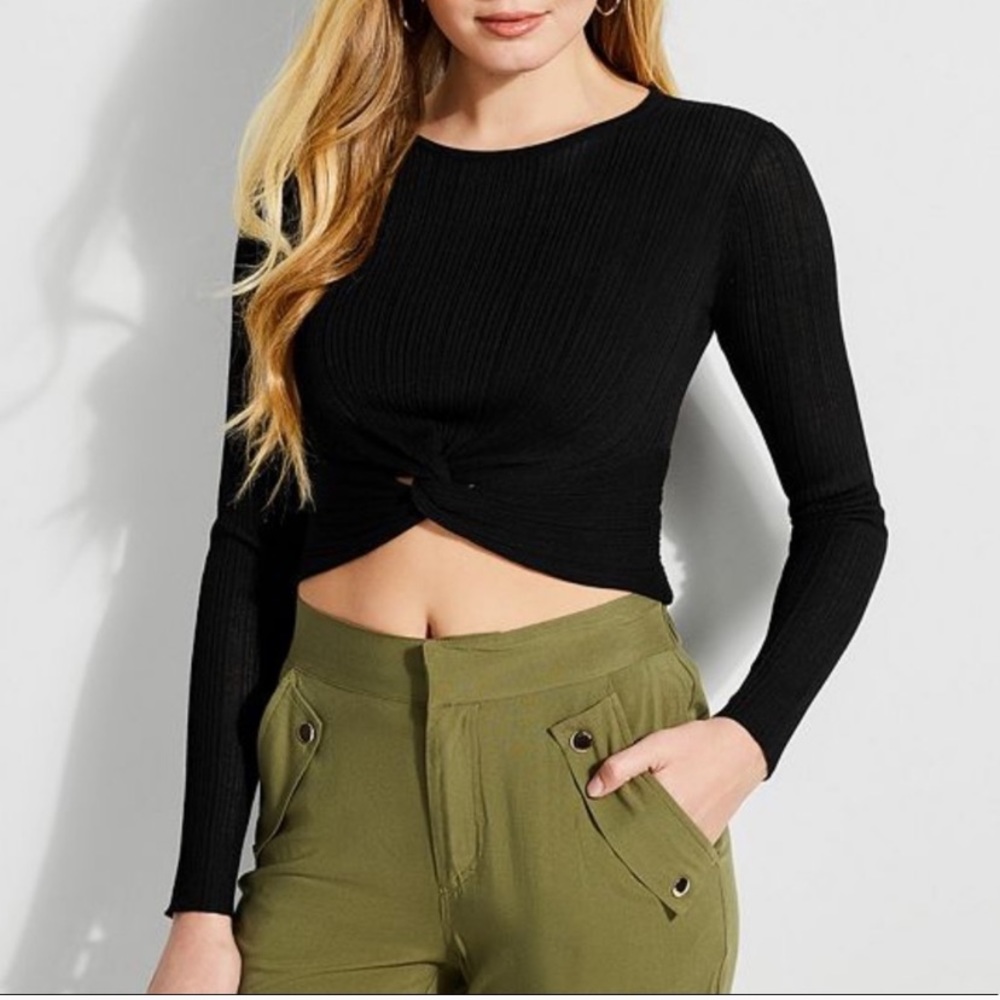 Guess Twist front black crop top xs